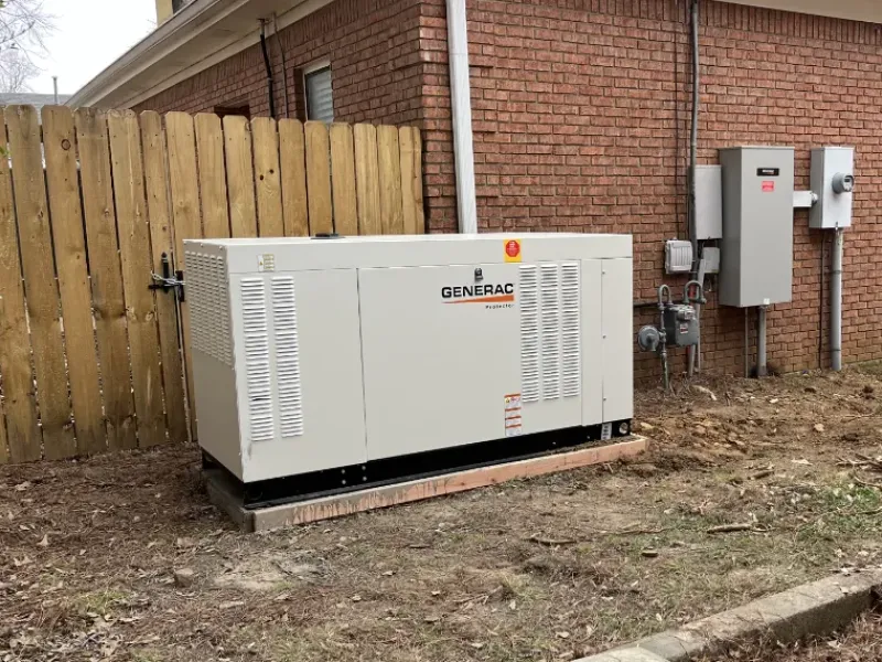 Generator sales and installation by Upchurch Builders in residential setting.