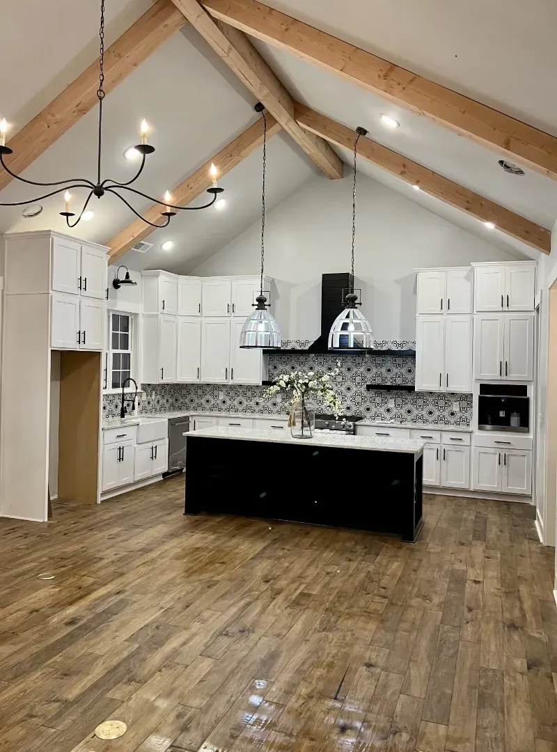 A custom home featuring wood accents throughout.
