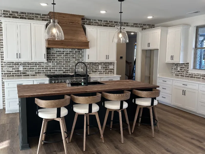 New home build with butcher block kitchen counter tops.